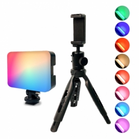RGB LED視頻補光燈三腳架 相機攝影 桌面支架補光燈 手機直播美顏燈 主播自拍攝影三腳架